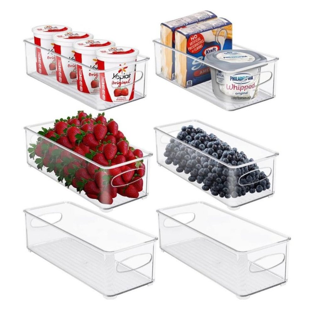 Plastic Storage Bins Stackable Clear Pantry Organizer For Kitchen (Pack Of 6)